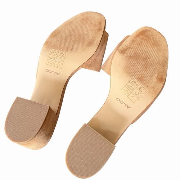 Aldo US 10 Sandals Open Toe Slip On Chunky Low Block Heel Nude Leather - Picture 10 of 10